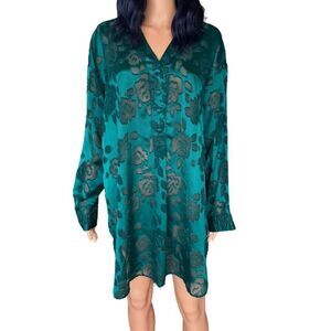 Vintage Victoria’s Secret Gold Label Green Floral Silky Slip Dress Size Large